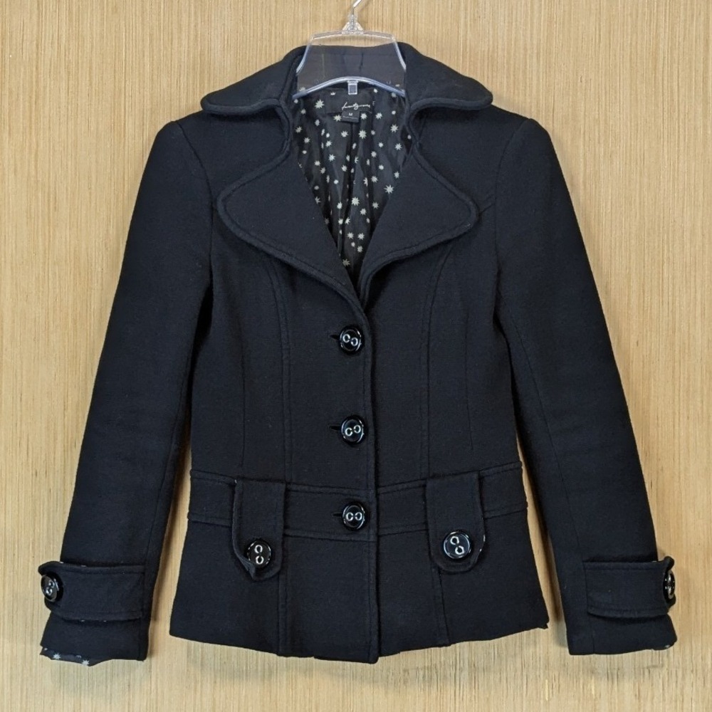 Forever 21 Jacket Womens Medium Black Collared Pea Coat Y2K Retro Indie Twee